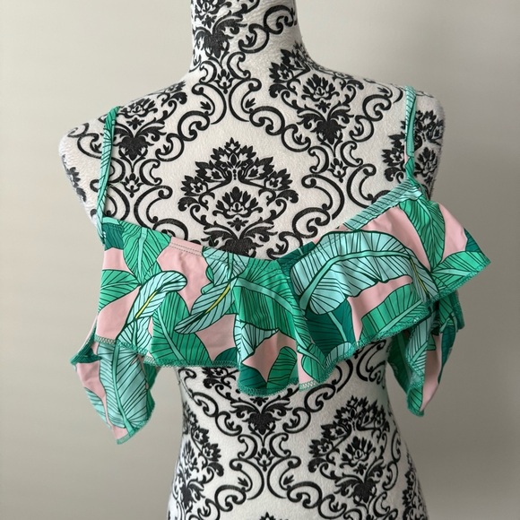 Dippin’ Daisy’s Flounce Ruffle Sleeve Bikini Swim Top Palm Multi M - Picture 1 of 7